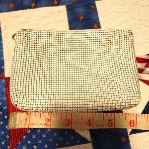Whiting & Davis White Metal Mesh Zip Clutch Bag
